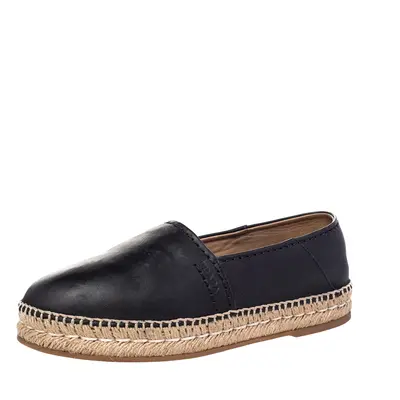 Prada Black Leather Espadrille Flats Size 38.5