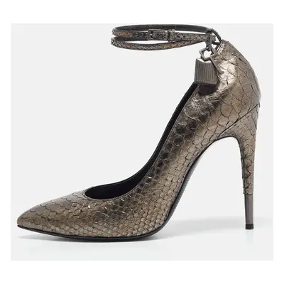 Tom Ford Metallic Grey Python Padlock Ankle Wrap Pumps Size 41.5