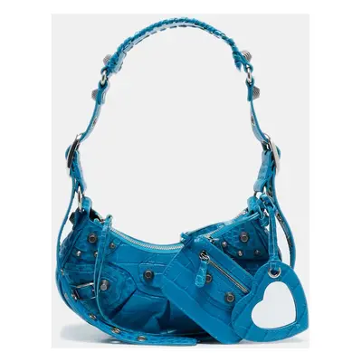 Balenciaga Blue Croc Embossed Leather Le Cagole Shoulder Bag