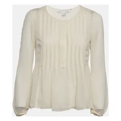 Diane Von Furstenberg Cream Silk Pleated Jayne Blouse