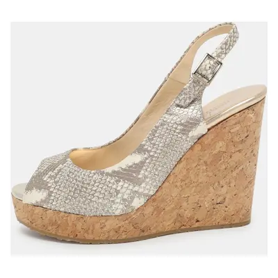 Jimmy Choo Multicolor Python Embossed Leather Cork Wedge Sandals Size