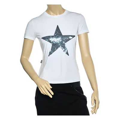 Moschino Jeans White Cotton Star Embellished Short Sleeve T-Shirt