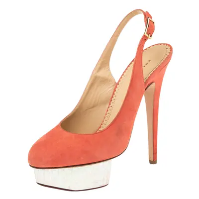 Charlotte Olympia Coral Suede Dolly Slingback Platform Pumps Size