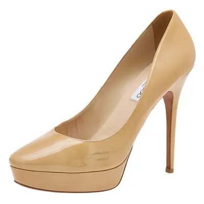 Jimmy Choo Beige Patent Leather Cosmic Platform Pumps Size