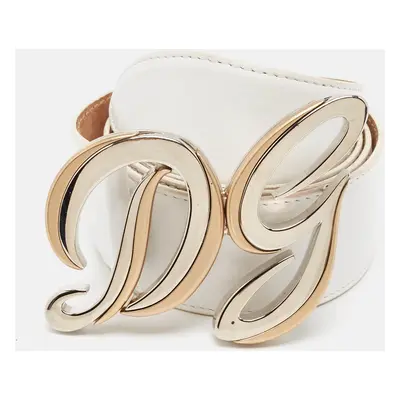 Dolce & Gabbana White Leather DG Logo Buckle Belt 95CM