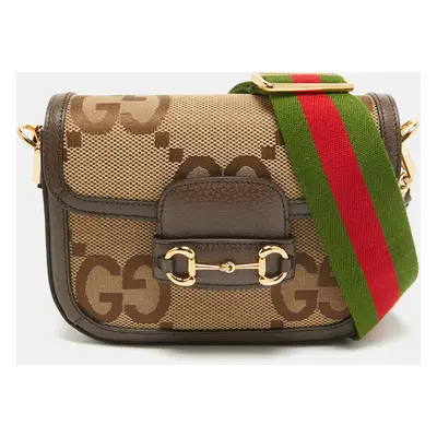 Gucci Brown/Beige Jumbo GG Canvas Mini Horsebit Shoulder Bag