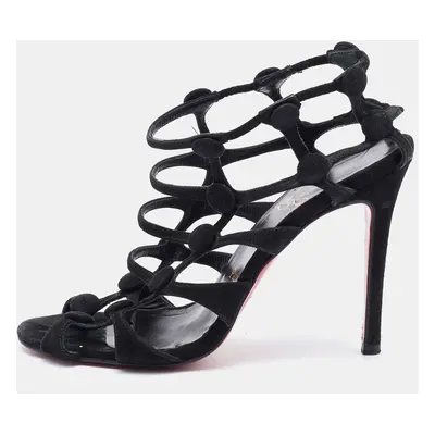 Christian Louboutin Black Suede Neuron Cage Ankle Strap Sandals Size