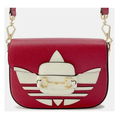 Gucci Red/White Leather Horsebit Shoulder Bag