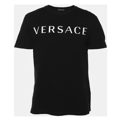 Versace Black Cotton Logo Printed T-Shirt