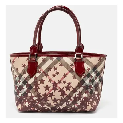 Burberry Burgundy/Beige Nova Stars Printed PVC and Patent Leather Nickie Tote