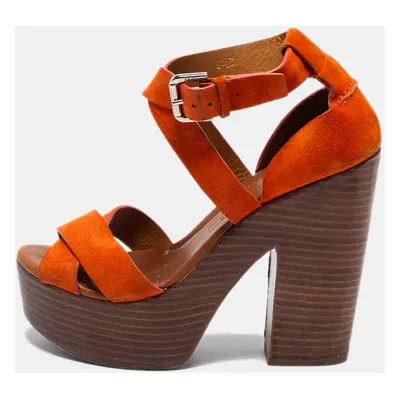 Ralph Lauren Collection Orange Suede Alannah Sandals Size