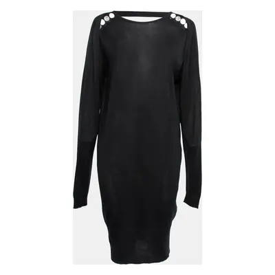 Balenciaga Back Silk Knit Low Back Long Sleeve Dress