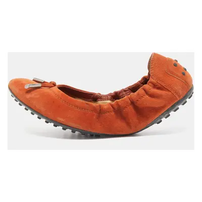 Tod's Orange Suede Scrunch Ballet Flats Size 38.5