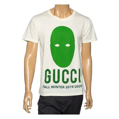 Gucci Cream Cotton Manifesto Mask Printed Crew Neck T-Shirt