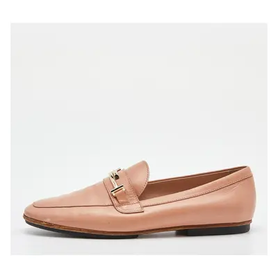 Tod's Peach Leather Double T Slip On Penny Loafers Size 37.5