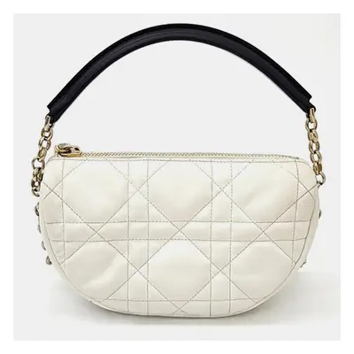 Dior White/Black Cannage Leather Medium Vibe Hobo