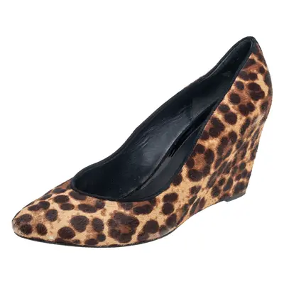 Brian Atwood Brown Leopard Print Pony Hair Wedge Pumps Size 39.5