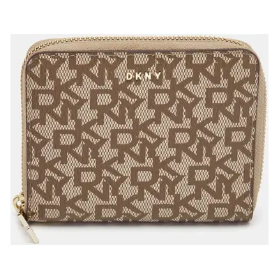 DKNY Beige/Brown Signature Coated Canvas Zip Around Continental Wallet