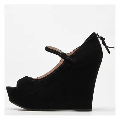 Miu Miu Black Suede Peep Toe Ankle Strap Wedges Size