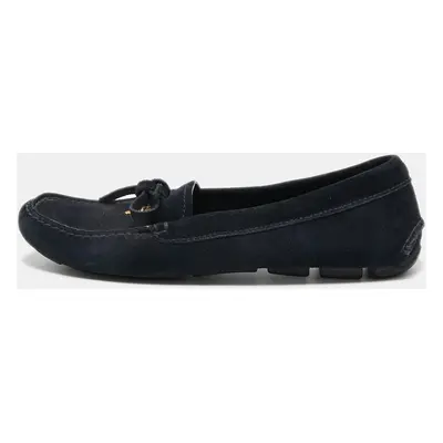 Prada Dark Blue Suede Bow Slip On Loafers Size 35.5