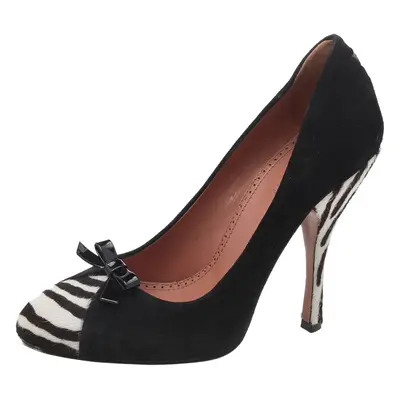 Alaia Black/White Suede And Zebra Print Calf Hair Bow Pumps Size