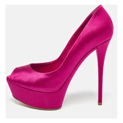 Casadei Pink Satin Peep Toe Platform Pumps Size