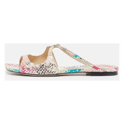 Jimmy Choo Multicolor Python Embossed Leather Flat Slides Size