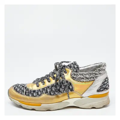 Chanel Tricolor Tweed and Leather CC Low Top Sneakers Size