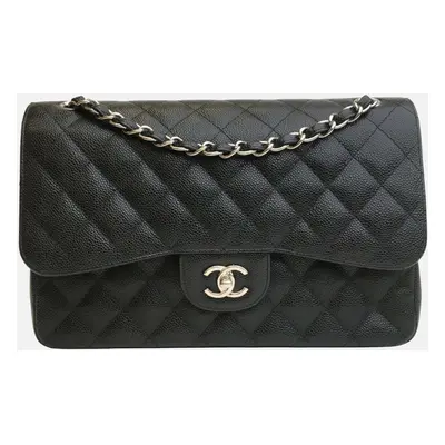 Chanel Black Caviar Leather Jumbo Classic Double Flap Shoulder Bag