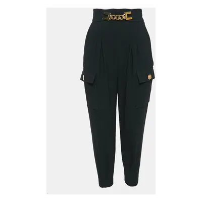 Elisabetta Franchi Black Crepe Pleated Chain Detail Trousers