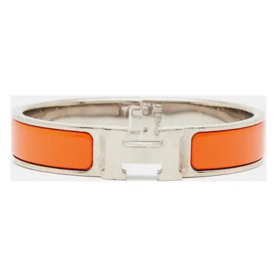 Hermès Clic H Orange Enamel Palladium Plated Bracelet