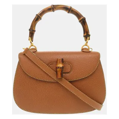 Gucci Brown Leather Small Bamboo Handle Bag