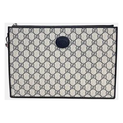 Gucci Beige/Navy Blue GG Canvas Interlocking Clutch Bag