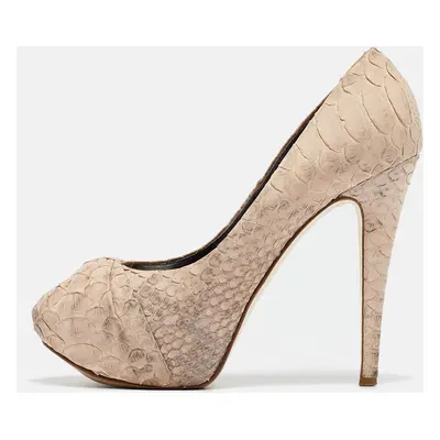 Gina Beige Python Leather Platform Pumps Size