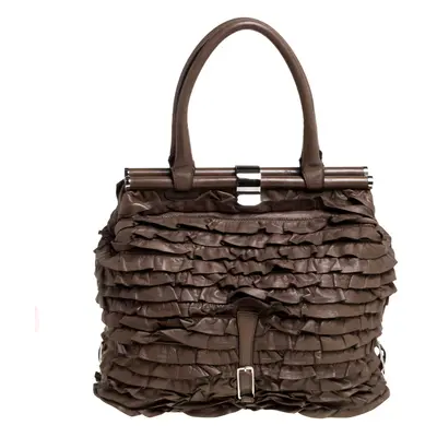 Valentino Taupe Leather Allure Ruffled Frame Bag