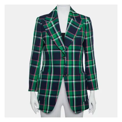 Gucci Multicolor Checkered Wool Tiger Applique Detail Button Front Blazer