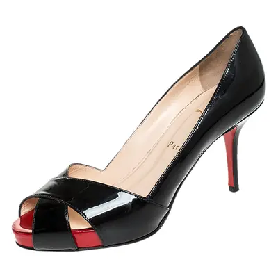 Christian Louboutin Black Patent Leather Shelley Peep Toe Pump Size 37.5