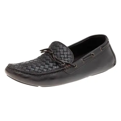 Bottega Veneta Dark Brown Intrecciato Leather Bow Slip On Loafers Size