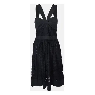 Boutique Moschino Black Lace Gathered Neck Dress