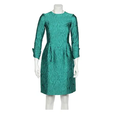 CH Carolina Herrera Green Silk Jacquard Long Sleeve Sheath Dress