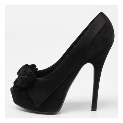 Louis Vuitton Black Suede Peep Toe Pumps Size 37.5