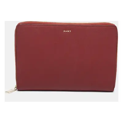 DKNY Red Leather Large Bryant Zip Around Clutch