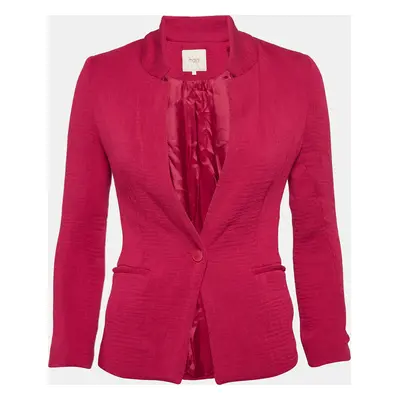 Maje Pink Crinkle Crepe Single Breasted Blazer