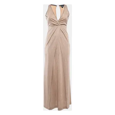 Just Cavalli Gold Crystals Embellished Lurex Knit Sleeveless Cut-out Maxi Dress