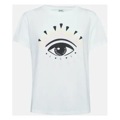 Kenzo White Eye Print Cotton Knit Crew Neck T-Shirt