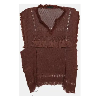 Isabel Marant Brown Perforated Knit Sleeveless Fringe Tassel Detail Top