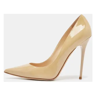 Jimmy Choo Beige Patent Leather Anouk Pumps Size 38.5