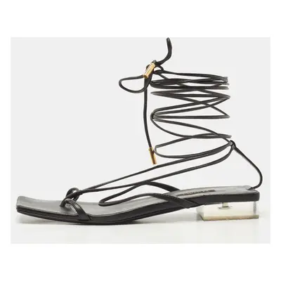 Versace Black Leather Lace Up Thong Sandals Size