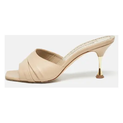 Manolo Blahnik Beige Pleated Leather Slide Sandals Size 36.5