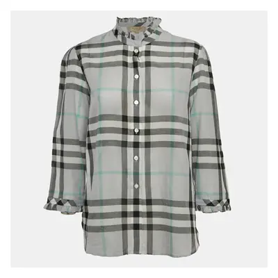 Burberry Grey Checked Cotton Ruffled Shirt